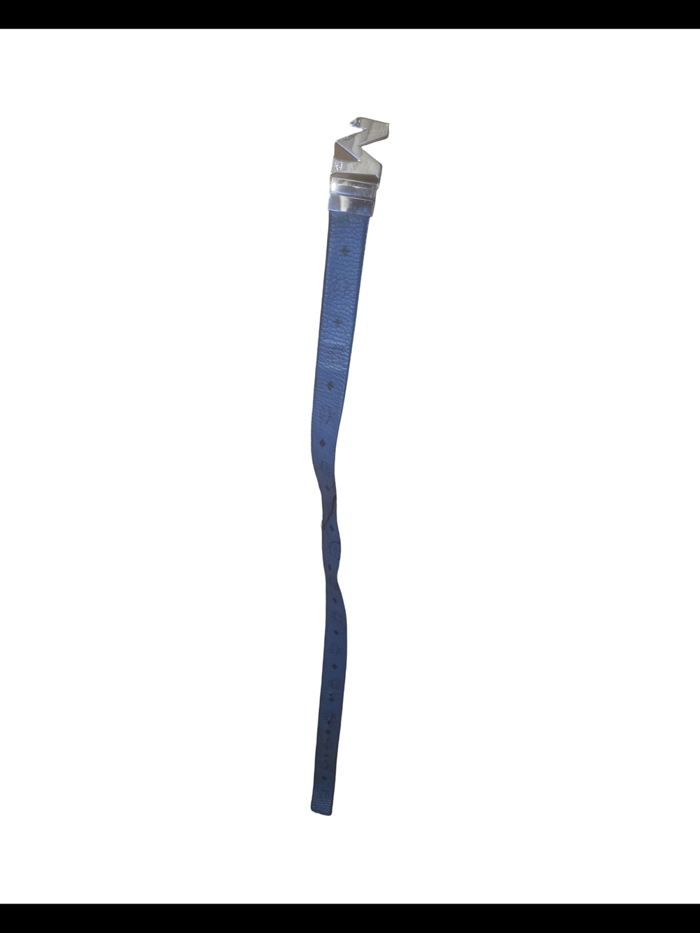 MCM Blue Leather Belt with Silver Zigzag Buckle